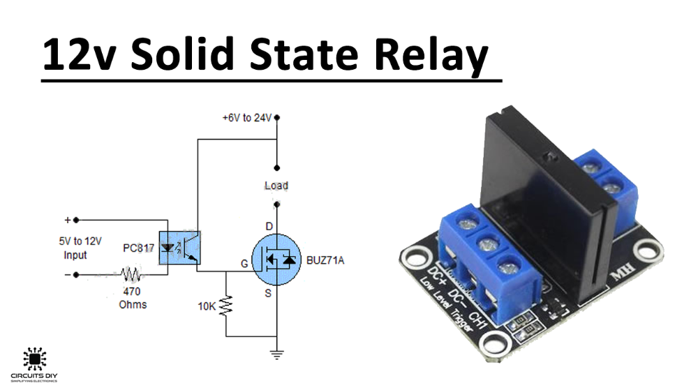 Подключение твердотельного реле к ардуино 12 Volt DC Solid State Relay using BUZ71A Electronic circuit projects, Electroni