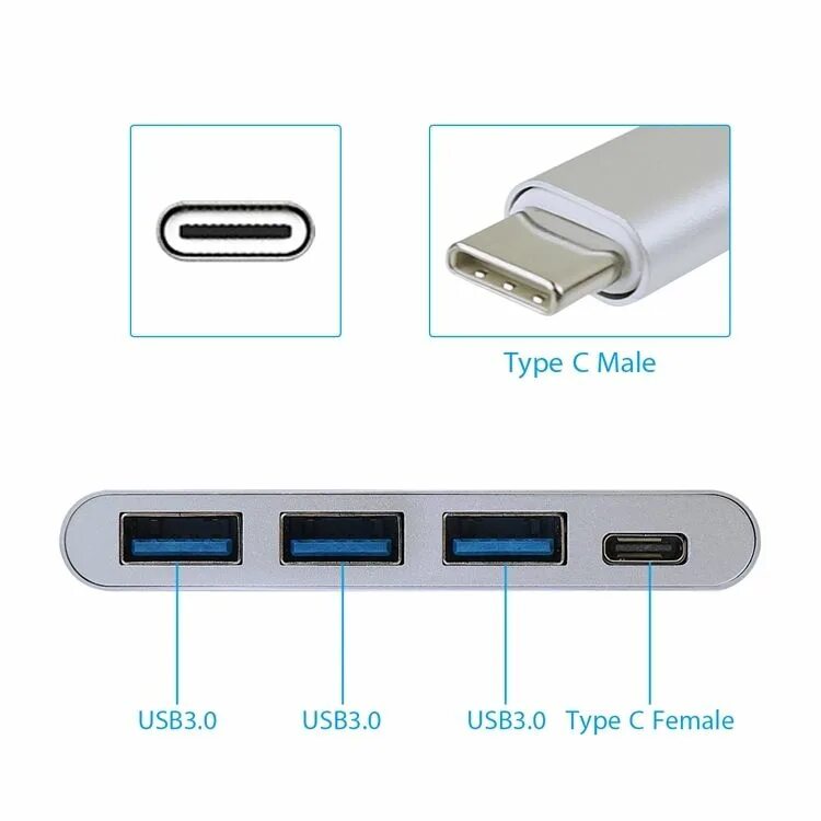 Подключение type c к компьютеру Compre 4 En 1 USB C Hub Con El Tipo C PD, 3 Puertos USB 3.0 Para Nuevo Apple Mac