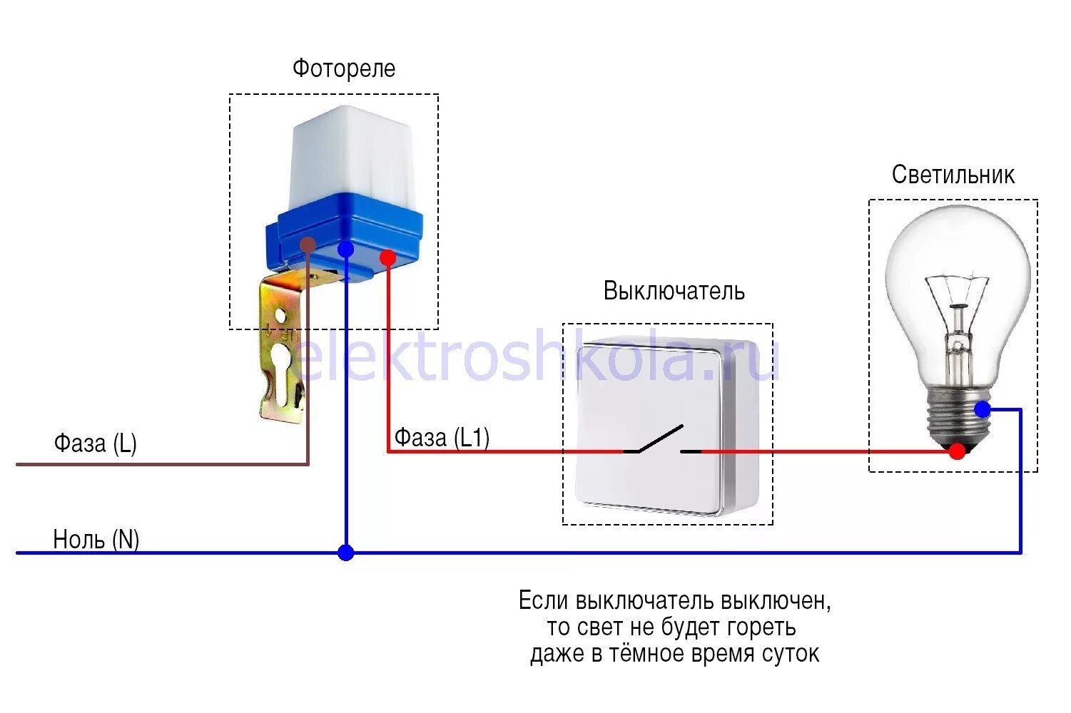 Подключение уличного освещения через фотореле Схема подключения датчика света HeatProf.ru