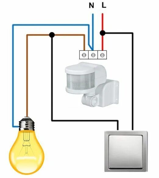 Подключение уличного освещения через выключатель 5 схем подключения датчика движения - ошибки монтажа, установка с выключателем и