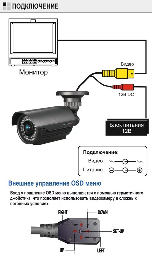 Подключение уличной камеры Proto-W03V212IR Уличные видеокамеры с ИК