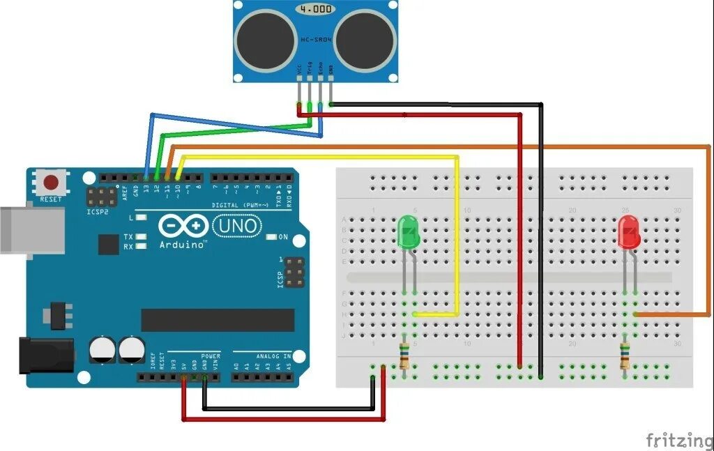 Подключение ультразвукового датчика к ардуино уно Arduno и ультразвуковой датчик- сонар. Схема подключения +пробный код. HC-SR04 у