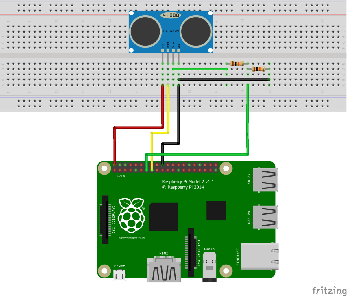 Подключение ультразвуковых датчиков utxdr 407 2 мгц Raspberry Pi:Примеры/Управление датчиком HC-SR04 с помощью Python скрипта / Онла