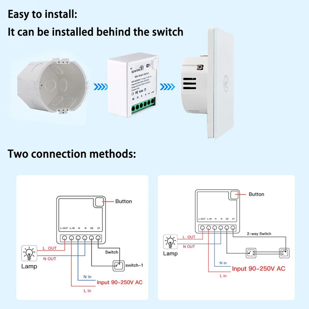 Подключение умного реле smart switch Смарт-переключатель Tuya zigbee 3,0, 16 А, с поддержкой Alexa и Google Assistant