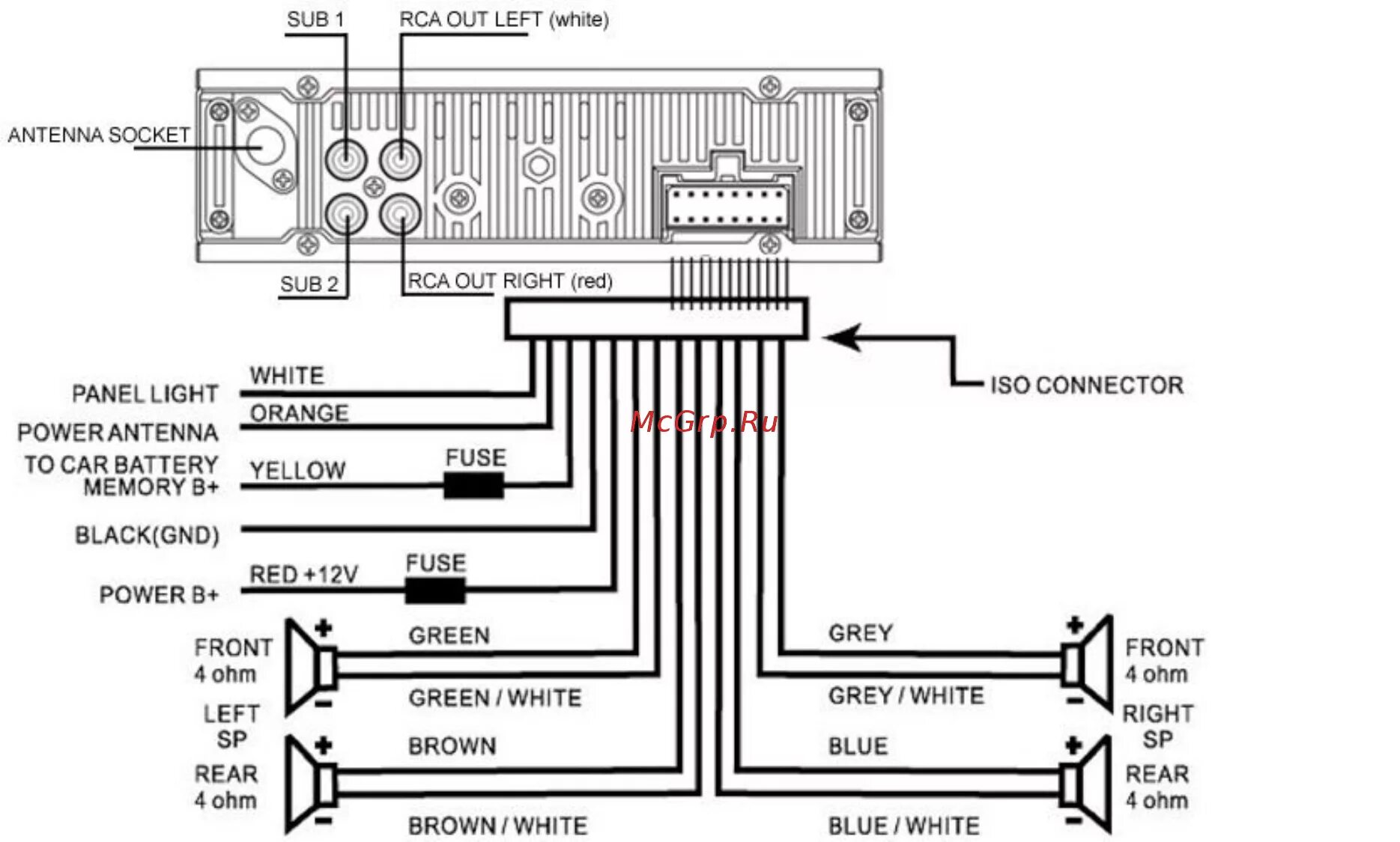 Подключение универсальной магнитолы Hyundai H-CDM8033 8/52 Iso speaker connection