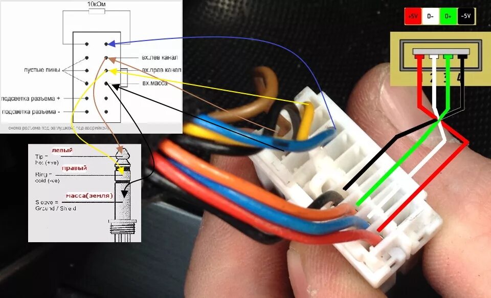 Подключение usb регистратора к магнитоле Вывод AUX, USB входов + подключение через Bluetooth к штатной магнитоле - Hyunda