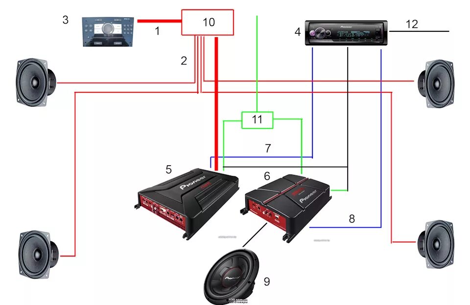 Подключение усилителя к задним динамикам Схема установки второй магнитолы в бардачек - Opel Astra H, 1,6 л, 2009 года авт