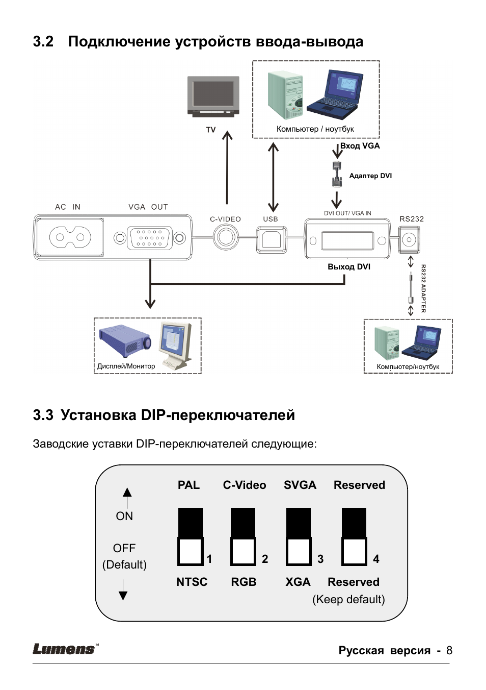 Подключение устройств тест 2 подключение устройств ввода-вывода, 3 установка dip-переключателей Инструкция 