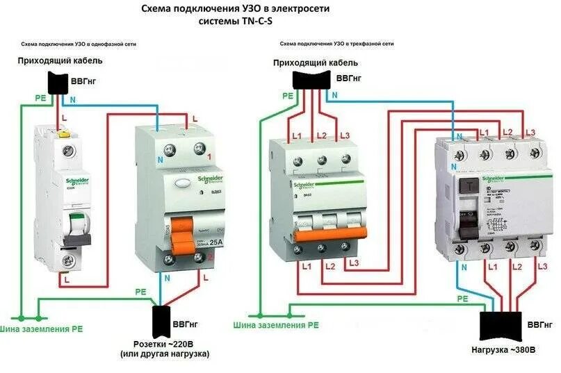 Подключение узо без заземления однофазное схема Схема подключения УЗО