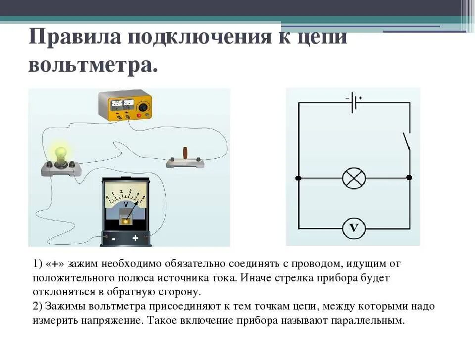 Подключение в электрическую цепь амперметра Каким образом включают в электрическую цепь вольтметр