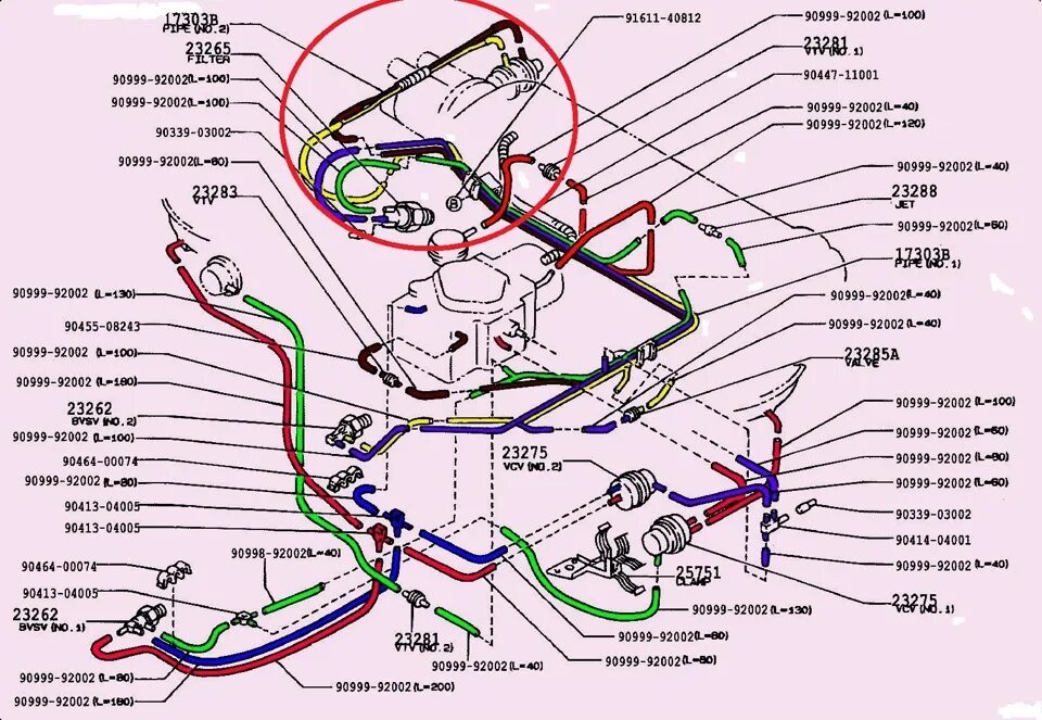 Подключение вакуумных трубок на двигателе Непонятка с вакуумными трубками карбюратора - Toyota Corolla (90), 1,3 л, 1988 г