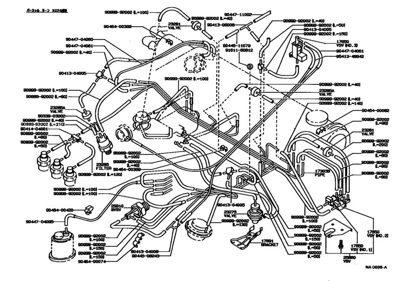 Подключение вакуумных трубок на двигателе Vacuum Piping для Toyota COROLLA EL30, год: 1988 - 1990. OEM запчасти - Мегазип 