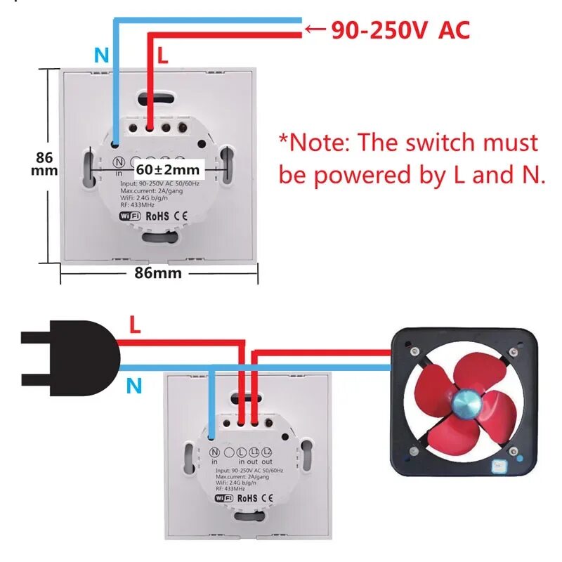 Подключение вай фай выключателя Sonoff T1 EU UK Smart Wifi Wall Touch Light Switch 1/2 Gang Touch/WiFi/433 RF/AP