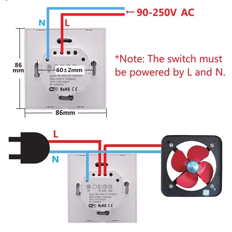 Подключение вай фай выключателя без 0 Sonoff T1 EU UK Smart Wifi Wall Touch Light Switch 1/2 Gang Touch/WiFi/433 RF/AP