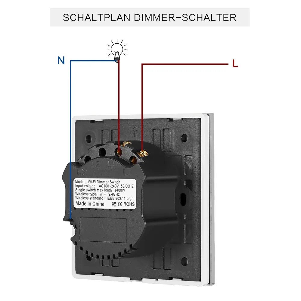 Подключение вай фай выключателя с конденсатором Dimmer 220v Wall Smart WiFi Touch Dimmer Switch 1 Gang 400W Wireless Light Switc