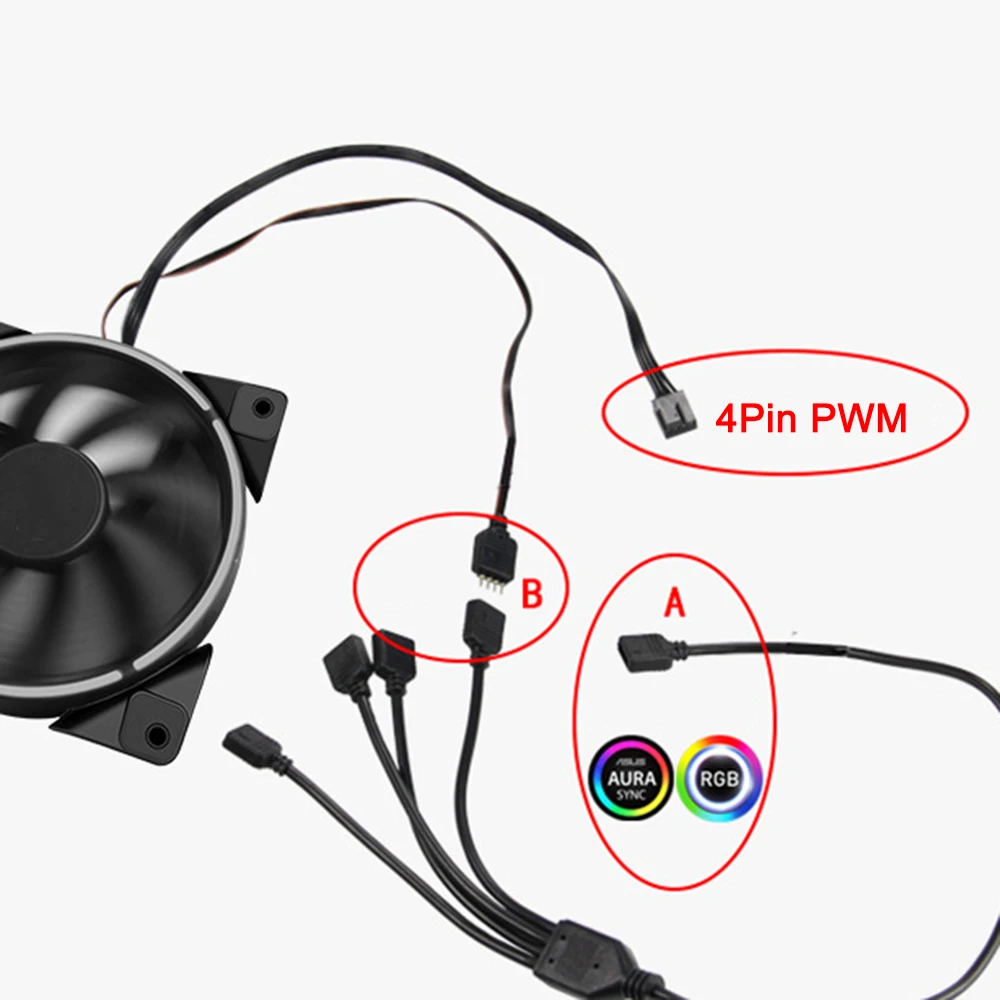 Подключение вентилятора 2 pin Разветвитель для материнской платы ПК с RGB-синхронизацией, 12 В, 4 контакта, RG