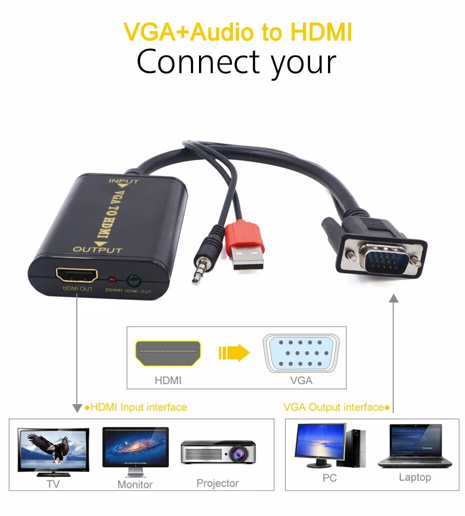 Подключение vga к hdmi телевизора Wholesale AOEYOO VGA To HDMI Converter With Audio Cable VGA to HDMI Adapter for 