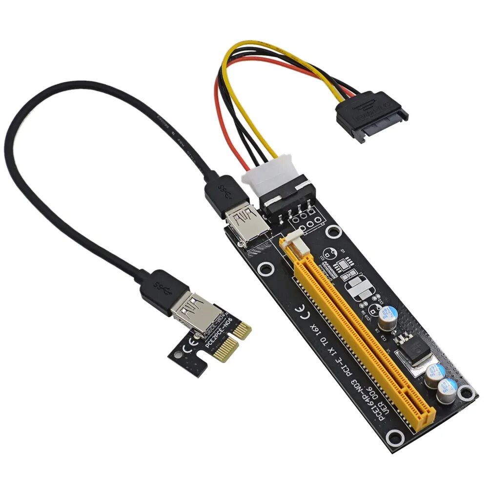 Подключение видеокарт к матери без pci e High Performance 60CM PCI E Riser Card Extender With USB 3.0 Gtpl Cable, SATA To