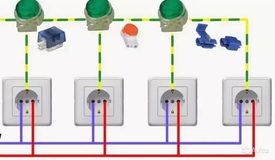 Подключение внутренних розеток Подключение блока розеток
