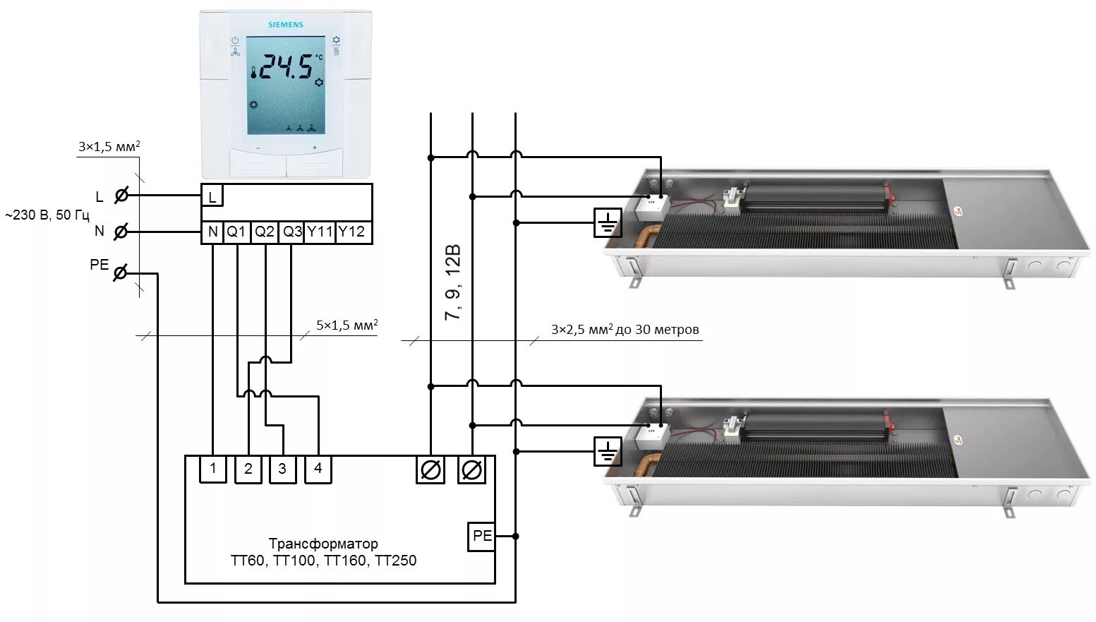 Подключение внутрипольного конвектора отопления Подключение 12 V - Схемы подключения - Техинфо Завод EVA