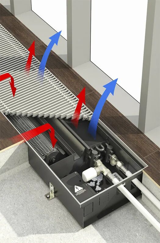 Подключение внутрипольного конвектора отопления Конвектор внутрипольный Varmann Qtherm HK (310x130x900), двухтрубная система куп