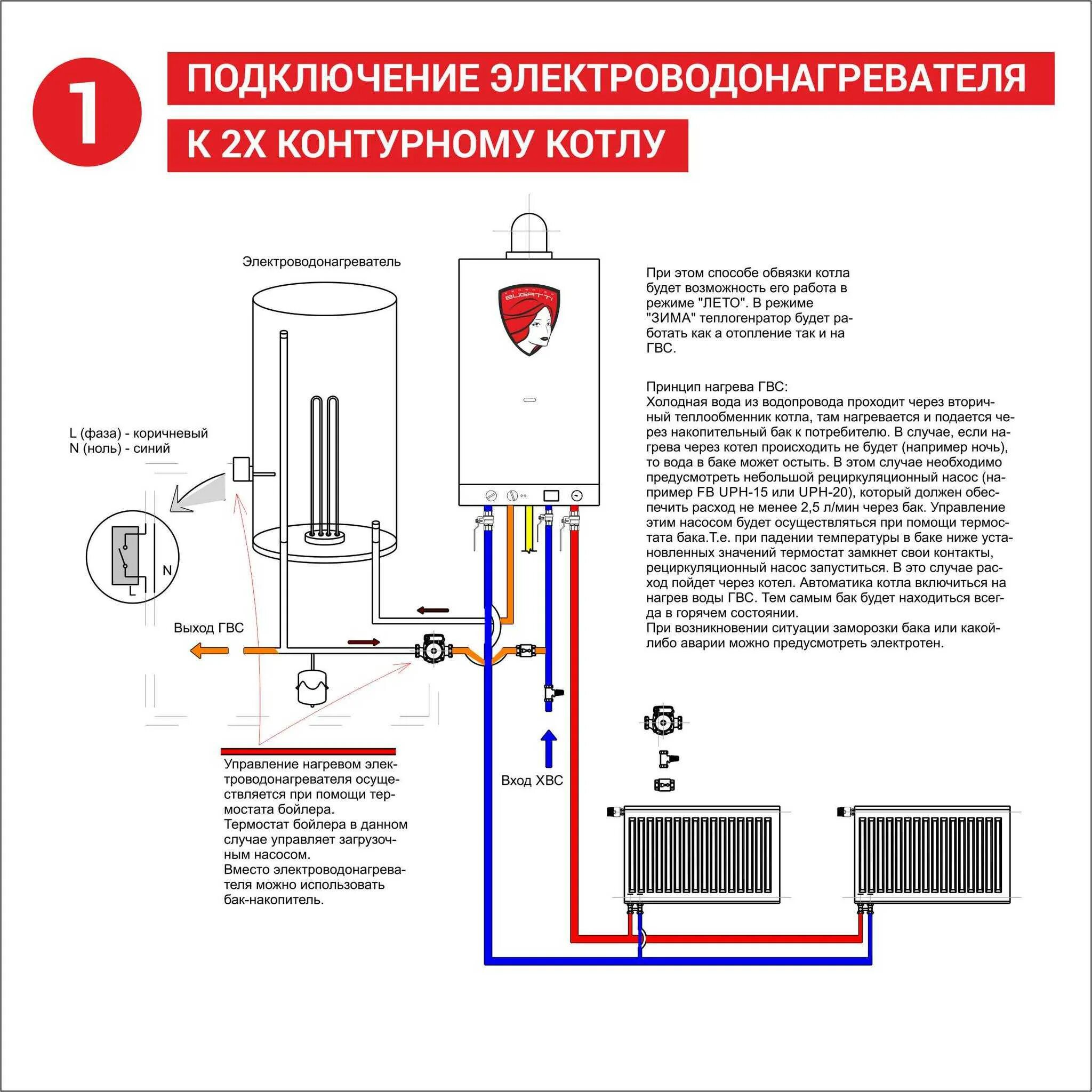 Подключение водонагревательного котла Подключение электрического бойлера к газовому котлу: технология проведения работ