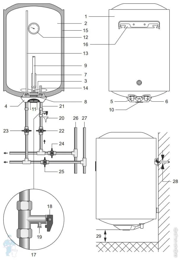 Подключение водонагревателя thermex 10 литров Водонагреватель Термекс (Thermex) THERMO 50V Slim (вертик). 50л, 2,5кВт биостекл