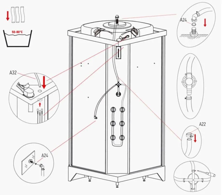 Подключение воды к душевой кабине Картинки СБОРКА КАБИНЫ МОНОМАХ