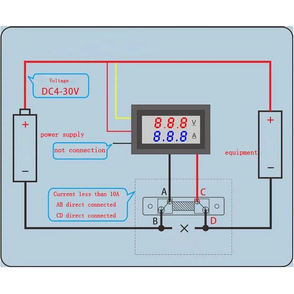 Подключение вольтамперметра из китая в блок Купить Автомобильный красный синий светодиодный DC 0-100 В/10 А цифровой усилите