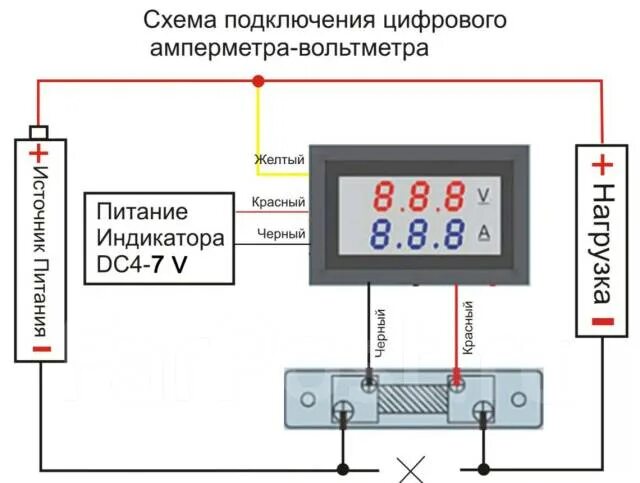 Подключение вольтамперметра из китая в блок Цифровой вольтметр - амперметр 100А, новый, в наличии. Цена: 450 ₽ во Владивосто