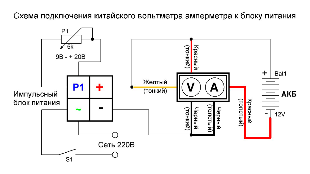 Подключение вольтамперметра из китая в блок питания Схема подключения китайского вольтметра амперметра к блоку питания Электронная с