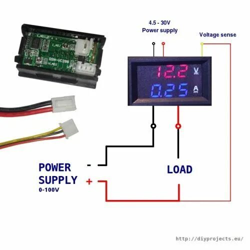 Подключение вольтамперметра к блоку Wiring a DSN-VC288 volt- and ammeter Electronic circuit projects, Electronics pr