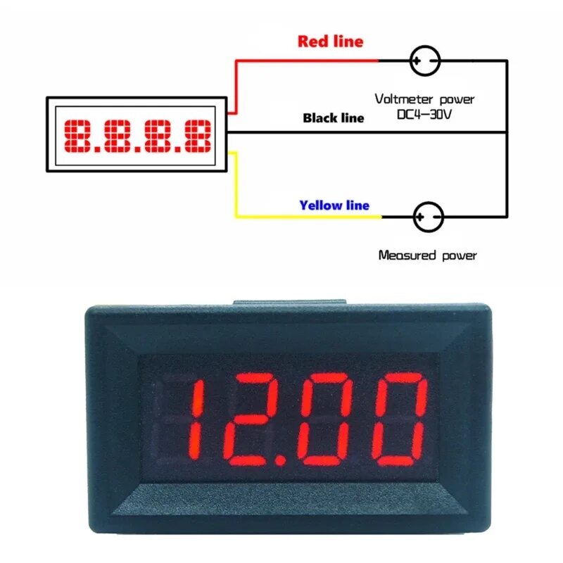 Подключение вольтметра 3 провода DC 0 99.99V (100V) 4 digits 0.36inch Digital Voltmeter 3Wire Voltage Panel Meter