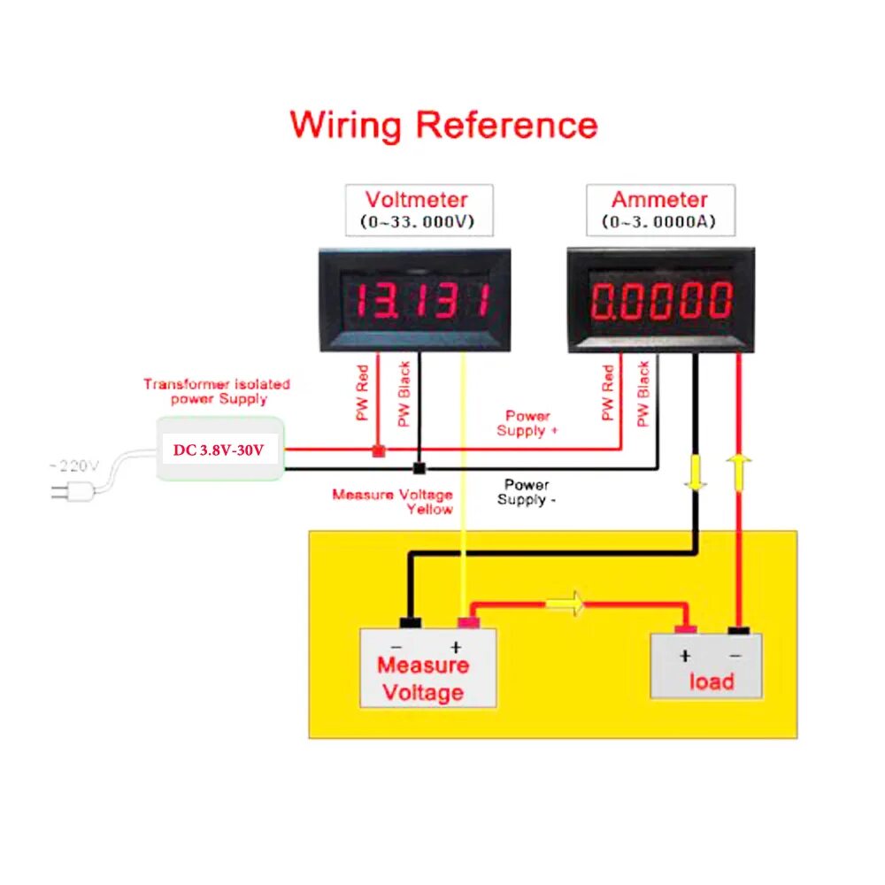 Yellow 0.28" LED DC 0-100V Voltmeter Digital Display Voltage VOLT METER 3-Wires 