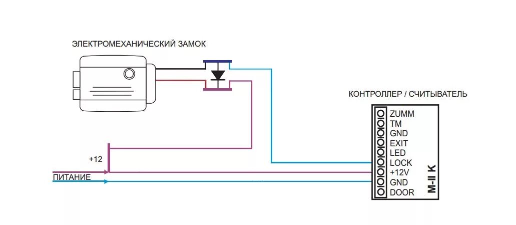 Подключение врезного электромеханического замка Контроллер автономный со считывателем Em-Marine Matrix IIK