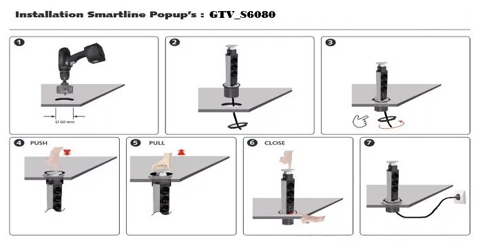 Подключение встроенной розетки в столешницу Выдвижная розетка GTV AE-BPW3S60-80 silver - ВСТРАИВАЕЯМЫЕ РОЗЕТКИ И УДЛИНИТЕЛИ 
