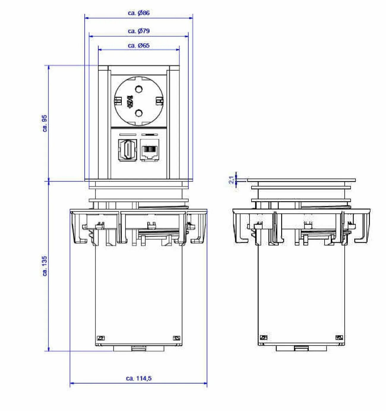 Подключение встроенной розетки в столешницу Встраиваемая розетка ELEVaTOR от Bachmann 928.006 с HDMI и RJ45