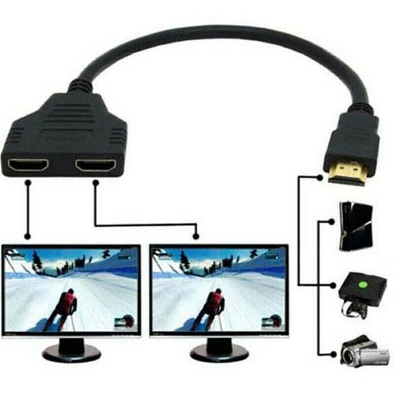 Подключение второго монитора через hdmi 2 Dual Port Y Splitter 1080P v1.4 Male to Double Female Adapter Ca_AZ eBay