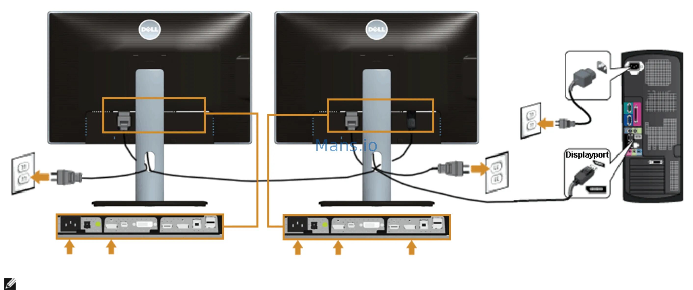 Подключение второго монитора через hdmi Dell U2413 26/71 Connecting the monitor for dp multi stream transport mst functi