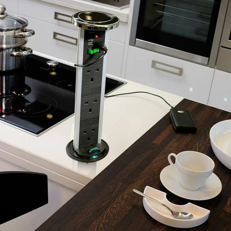 Подключение выдвижной розетки в столешнице Kitchen Design Idea - Install A Pop-Up Outlet Directly Into Your Countertop Kitc