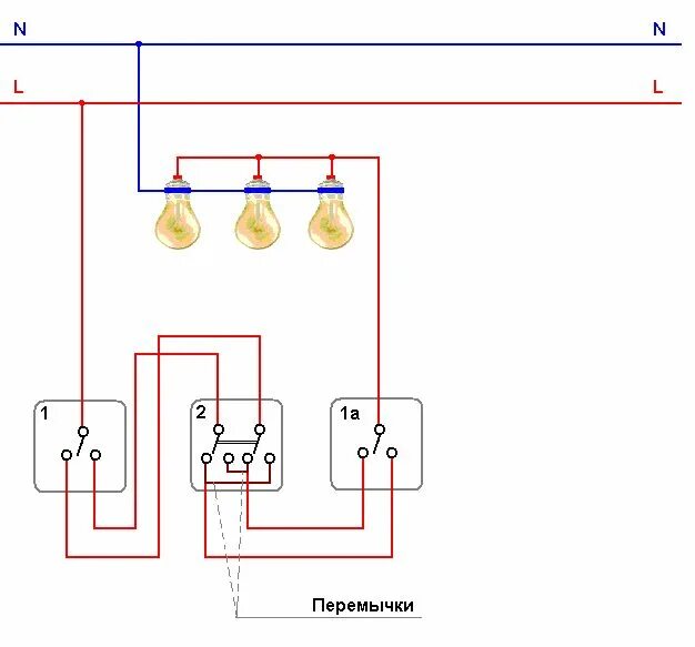 Подключение выключателей с 3 мест Проходные выключатели Схема подключения освещения из трех мест