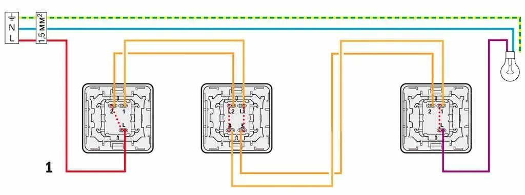 Подключение выключателей с 3 мест Проходной выключатель тройной схема фото - DelaDom.ru