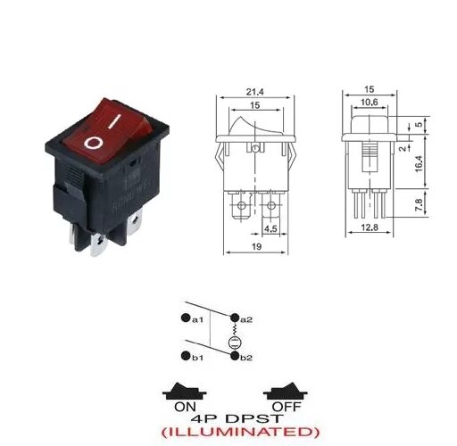 Подключение выключателя kcd1 Выключатель OFF-ON RWB-207 (KCD1-104/N) neon 6A/250V 4c -зеленый- купить недорог