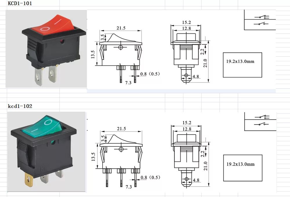 KCD3 Rocker Switch ON OFF 2 Position 3 Pin Electrical equipment With Light Power