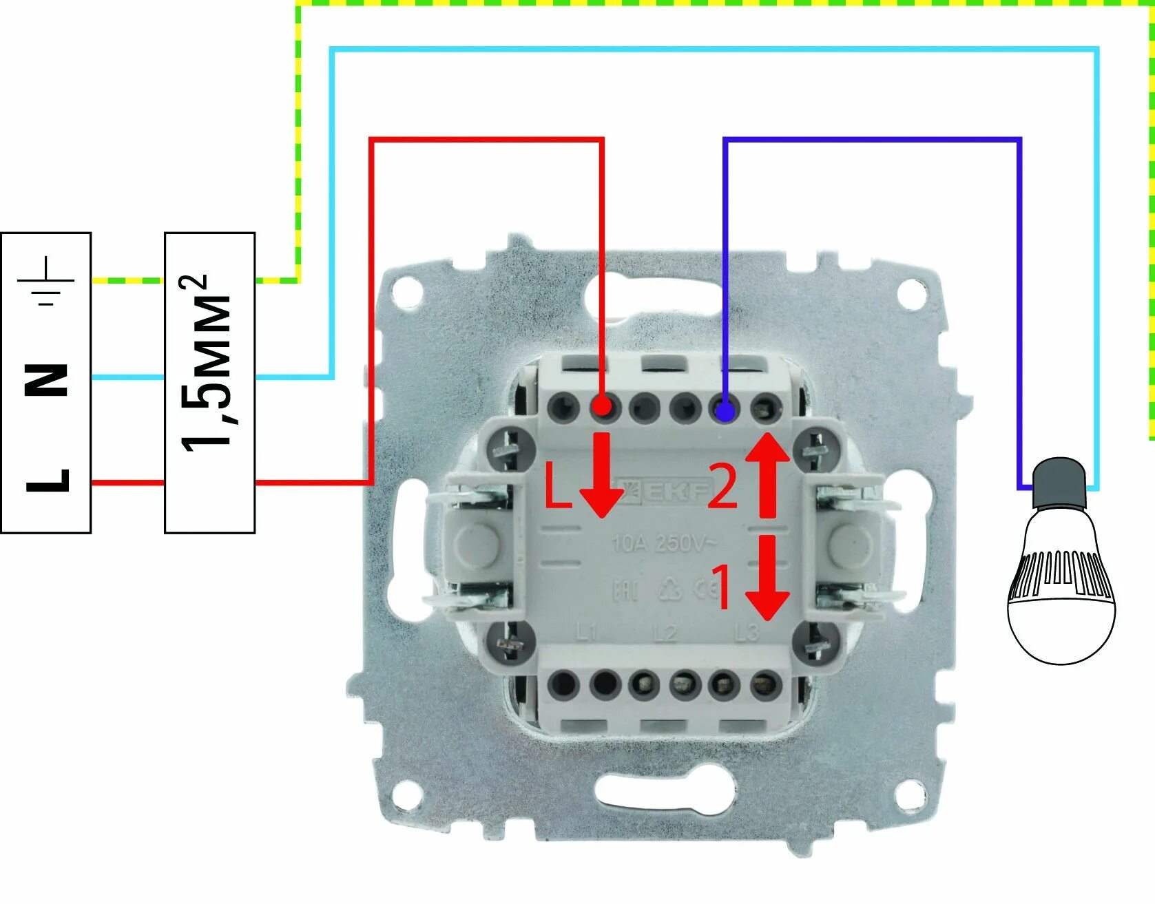 Подключение выключателя l 1 Выключатель и диммер: как управлять освещением из нескольких мест - Блог - EKF