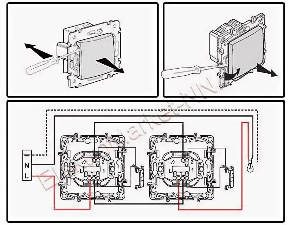 Подключение выключателя legrand Схема подключения проходного выключателя legrand