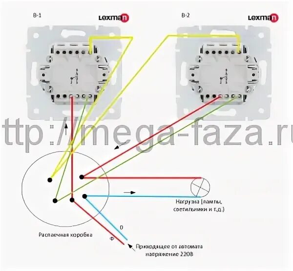 Подключение выключателя lexman 2 клавиши Схема подключения проходного выключателя с 2х мест