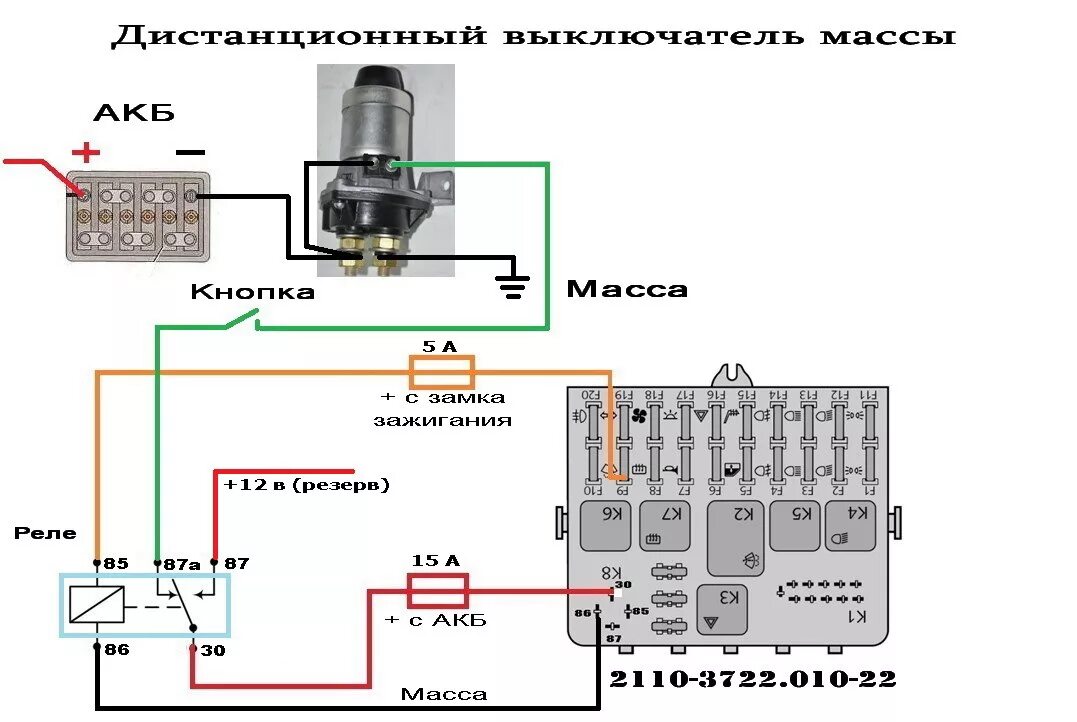 Подключение выключателя массы Дистанционный выключатель массы с защитой. - Chevrolet Niva, 1,7 л, 2009 года эл