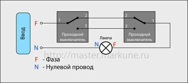 Подключение выключателя на 1 лампочку Схема подключения двух выключателей на одну лампочку