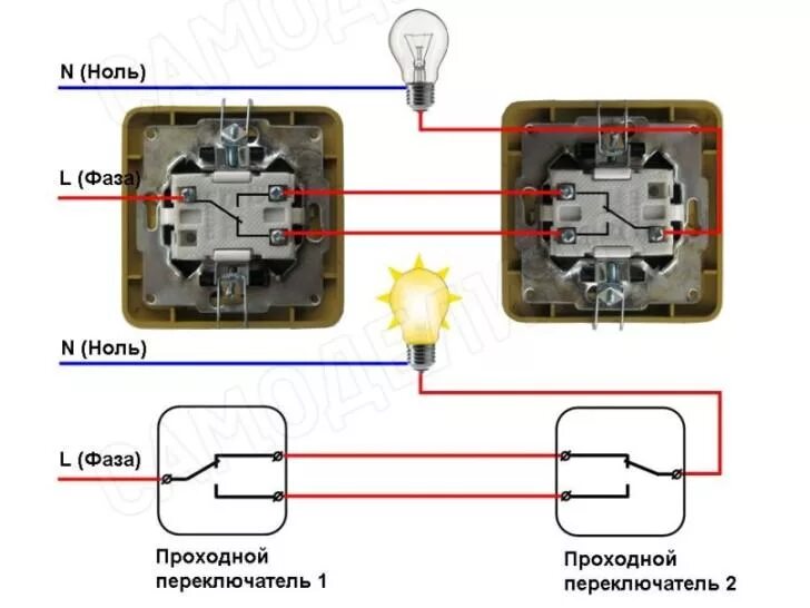 Подключение выключателя с двух мест Подключение проходного выключателя avtomatic.info